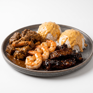 Jerk Wings, Steak and Shrimp